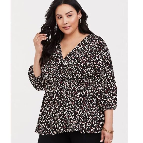 TORRID Leopard Print V Neck Blouse - Picture 2 of 7